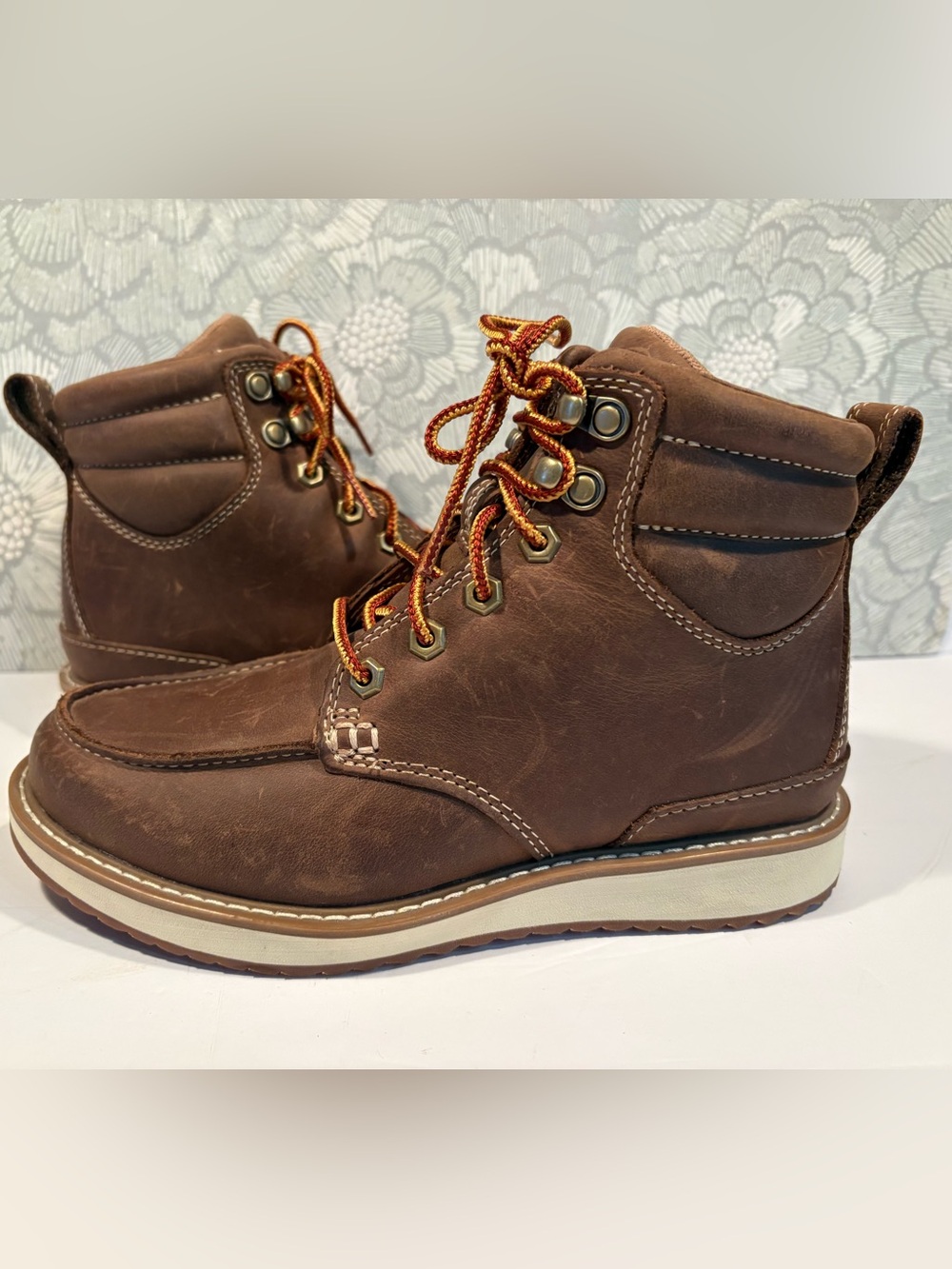 New L.L. Bean Brown Leather Lace-Up Moc Toe Work Boots Unisex W SZ6 M SZ4.5